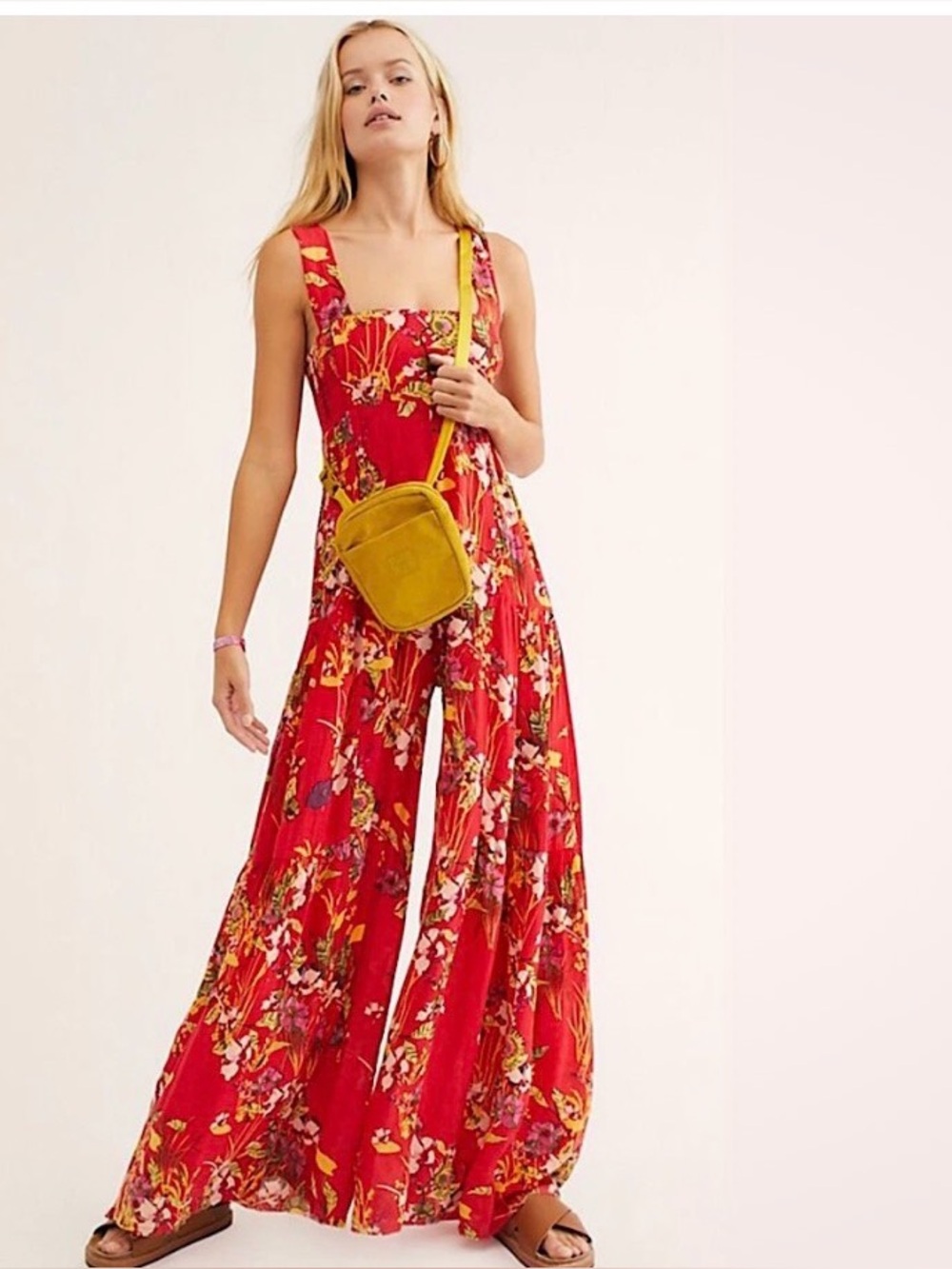 Free People Red Floral Wide-Leg Jumpsuit